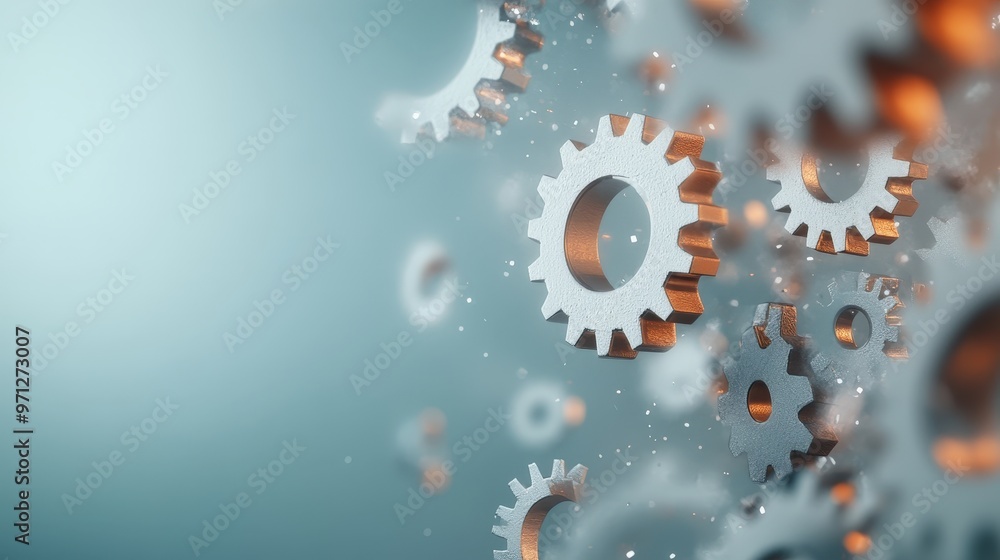 Poster exploring the intricate world of interconnected gears in motion and collaboration