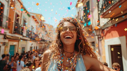 Obraz premium portrait of a woman in the street Colorful Cascamorras festival 