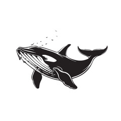 Fototapeta premium Whale in cartoon, doodle style . Image for t-shirt, web, mobile apps and ui. Isolated 2d vector illustration in logo, icon, sketch style, Eps 10, black and white. AI Generative