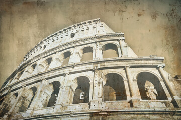 Rome old postcard, Colosseum - vintage style, retro texture
