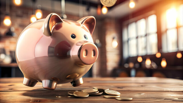 3D Floating Piggy Bank with Coin Insertion Concept - Vector Illustration of a Piggy Bank with Floating Coin, Financial Growth Theme on White Background