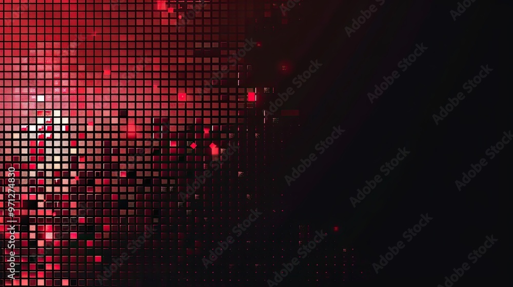Poster a vibrant digital background featuring a pixelated pattern with shades of red and black, ideal for t