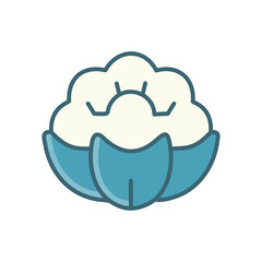Cauliflower veggie icon. White cauliflower vegetable with green leaves, perfect for health and food-related designs.