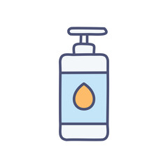 Liquid bottle icon. Simple icon of a pump bottle with a liquid drop, symbolizing skincare, cleaning, or beauty products.