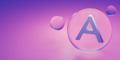 Vitamin A pills. Medicine capsule, color substance. Vitamin for care and beauty concept. 3d render.