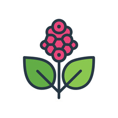 Flower with leaves. Pink flower with green leaves, representing growth and nature.