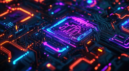 Obraz premium Abstract Circuitry Glowing with Neon Lights