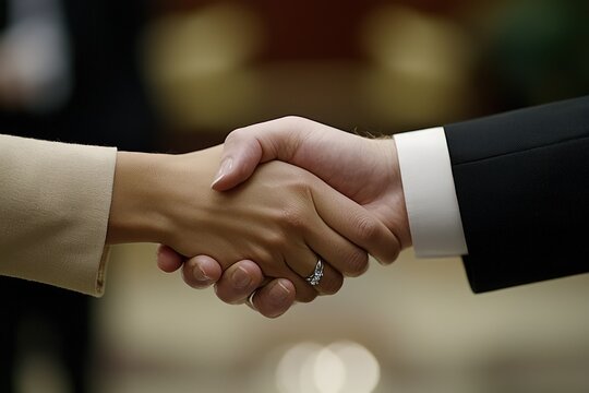 Warm Professional Introductions The simple act of a handshake in an office setting underscores the importance of personal connections and professionalism in business.