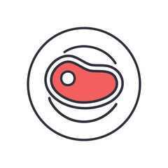 Steak plate icon. Simple line art icon of a steak on a plate. Perfect for restaurant menus, food blogs, and culinary branding.