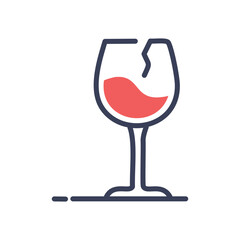 Broken wine glass. A broken wine glass with a crack on the side, symbolizing fragility and loss.