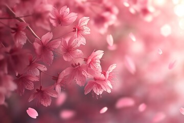 Beautiful cherry blossoms bloom in soft pink hues during springtime, creating a serene and enchanting atmosphere