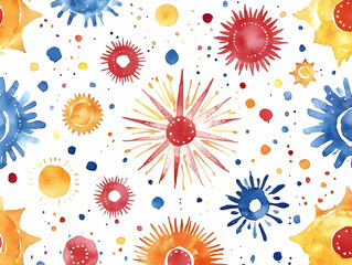 Flat Watercolor Sparklers & Rangoli Eco Pattern Tiles: Vibrant Seamless Design with Leaves, Seeds, & Bamboo Motifs in Sustainable Style