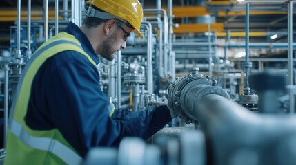 Engineer is inspecting machines in the factory