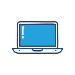 Laptop device icon. Hand-drawn outline laptop icon with a blue screen. Perfect for web design and app development.