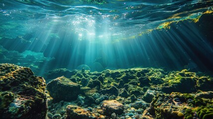 Sunbeams Illuminating Underwater Reef
