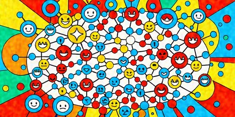 Naklejka premium Abstract Artwork with Colorful Emojis and Geometric Shapes