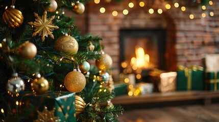 The Christmas Tree by Fireplace
