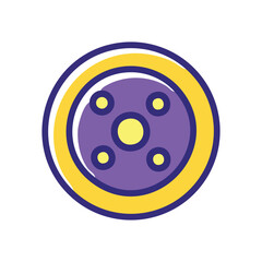 Circular shield emblem. Colorful circular shield emblem with a central circle and four surrounding dots. Represents safety, protection, and security.