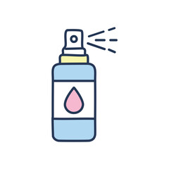 Spray bottle icon. Blue spray bottle with a pink drop, symbolizing freshness and cleanliness.
