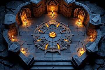 Obraz premium A dungeon designed as a gauntlet, with each room presenting a more dangerous challenge than the last, testing strength, intelligence, and teamwork