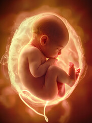 Human embryo in the primal mother, 3D renderer