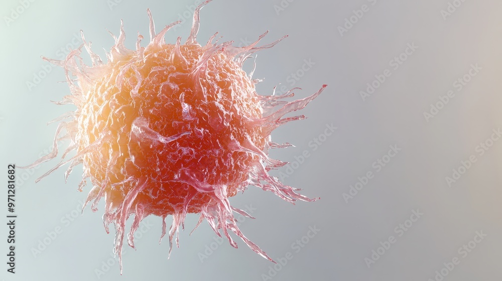 Poster detailed 3d rendering of a diseased cancer cell with irregular structure and cellular abnormalities 