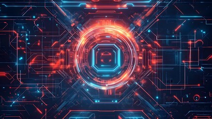 Minimal tech symbols in a symmetrical pattern on a futuristic background