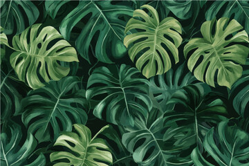 Monstera leaf seamless pattern, with a green and dark background-gigapixel-standard-scale-4_00x