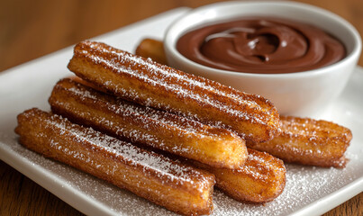 Fototapeta premium Perfect Toast Churros with chocolate creme