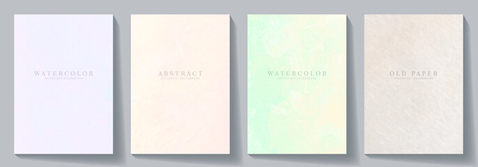 Watercolor vector background set for card, flyer, poster, catalog, banner and cover design. Hand drawn pastel color illustration for your design. Light watercolor texture background with brush strokes