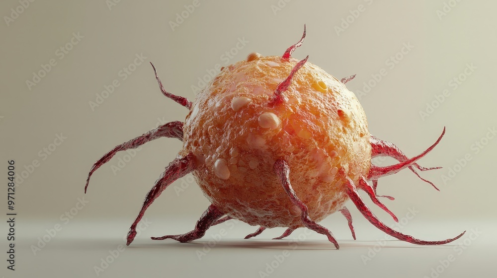Poster detailed 3d rendering of mutated cancer cell showing irregular structure and disease-related changes
