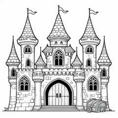 Fototapeta premium Intricate Fairytale Castle Illustration Perfect for Coloring Book Pages Design