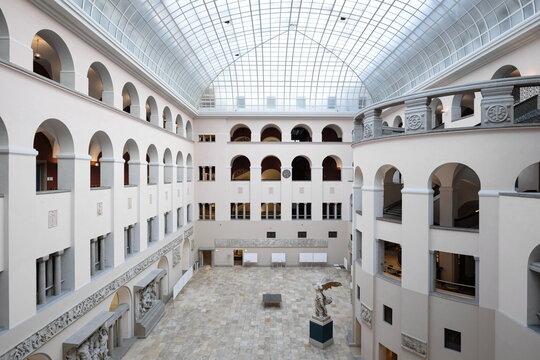 06-09-2024 Zurich, Switzerland. University of Zurich or UZH interior shot of the main building in the city center. Wide angle view from the second store, glass ceiling, natural light