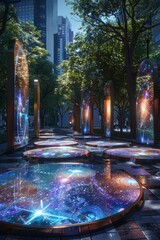 Obraz premium High-tech urban plaza with interactive displays