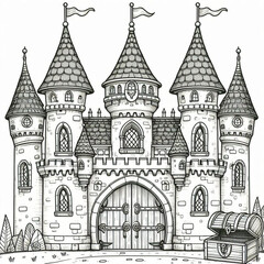Fototapeta premium Intricate Fairytale Castle Illustration Perfect for Coloring Book Pages Design