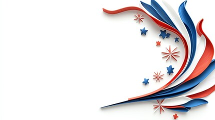 Vibrant red, white, and blue design element featuring stars and ribbons, perfect for celebratory occasions like Independence Day.