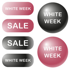 White week sale. White Friday badges in black and red colours.