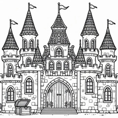 Naklejka premium Intricate Fairytale Castle Illustration Perfect for Coloring Book Pages Design