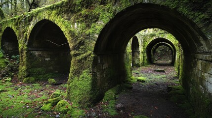 Obraz premium Aqua arches adorned with moss and grass.