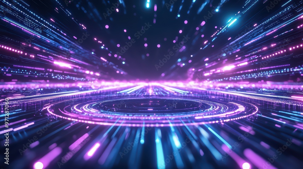 Poster dynamic light trails create a vibrant digital landscape, showcasing stunning colors in a mesmerizing