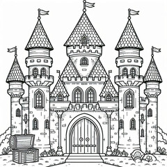 Fototapeta premium Intricate Fairytale Castle Illustration Perfect for Coloring Book Pages Design
