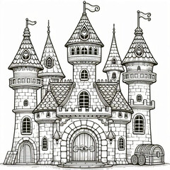 Fototapeta premium Intricate Fairytale Castle Illustration Perfect for Coloring Book Pages Design