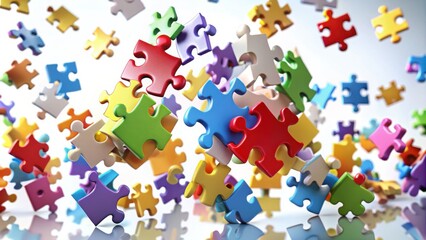 Floating Colorful Puzzle Pieces in Midair