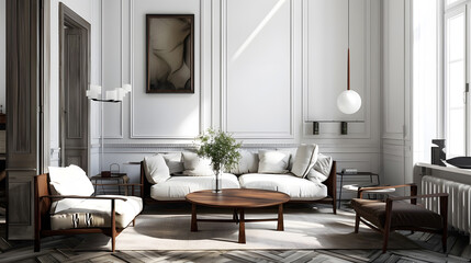 Classic Scandinavian interior 3d render. Generative Ai.