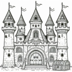 Obraz premium Intricate Fairytale Castle Illustration Perfect for Coloring Book Pages Design
