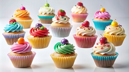 Colorful Cupcakes with Decorative Frosting and Toppings