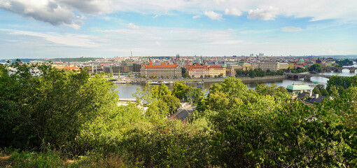 panoramic cityscape of Prague from Letna Hill park