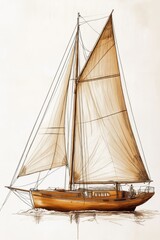 Obraz premium Illustration of Elegant Vintage Sailing Ship Gliding
