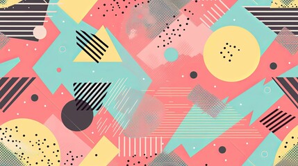 Abstract Geometric Pattern with Pink, Yellow, and Blue Shapes
