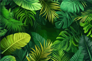 Vector illustration of green tropical leaves background-gigapixel-art-scale-4_00x